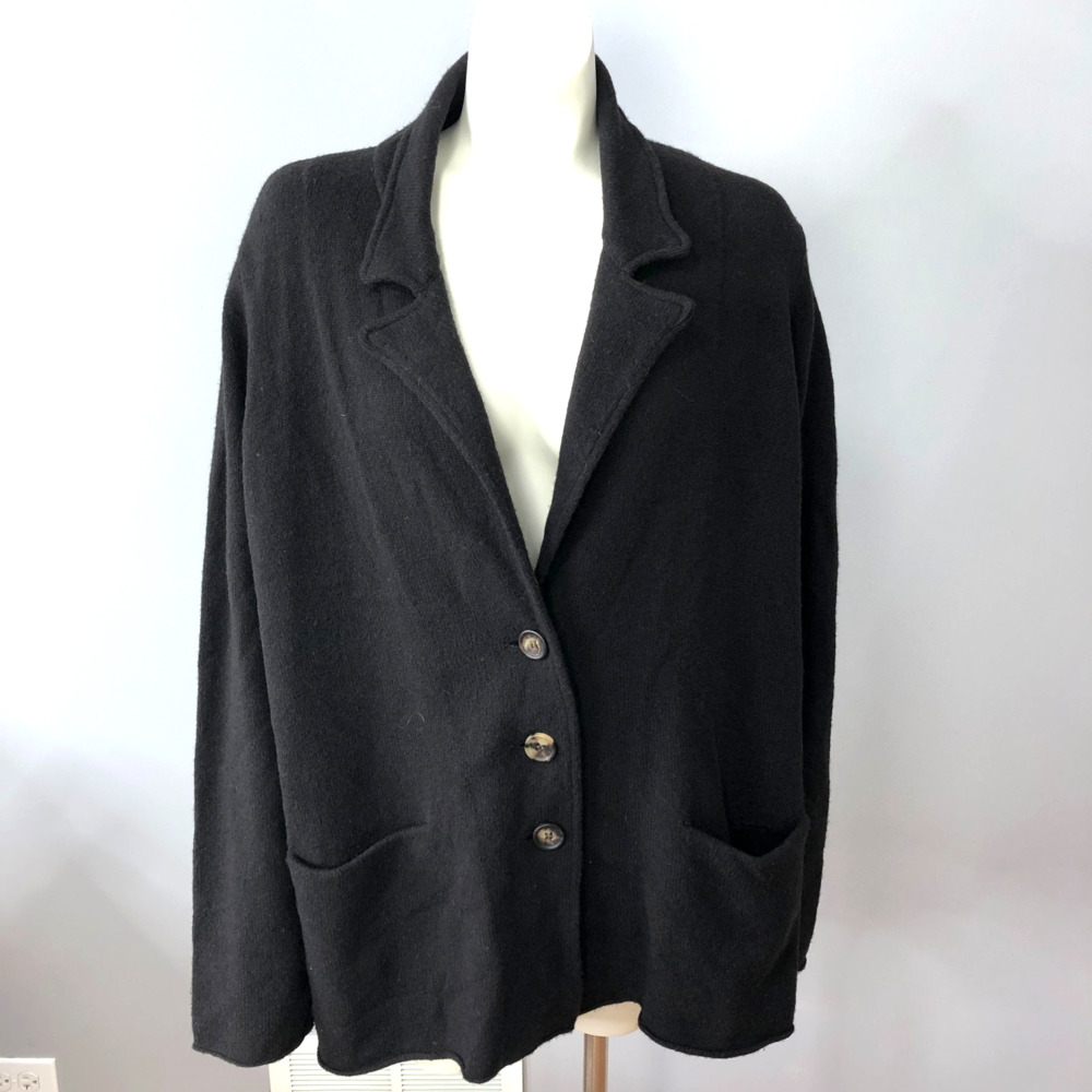 Eileen Fisher Plus 2X 100% Wool Button V-Neck Cardigan Sweater Dark Brown MINT